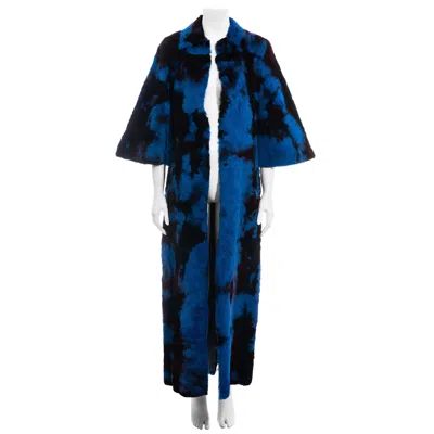Pre-owned Dolce & Gabbana Blue And Black Tie-dyed Fur Maxi Coat, Fw 1999