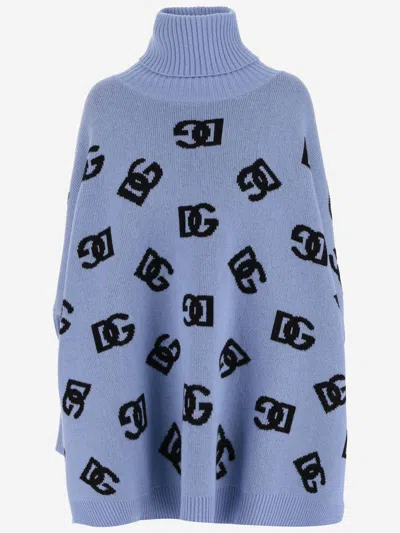 Dolce & Gabbana Blue And Black Wool Dress In Light Blue