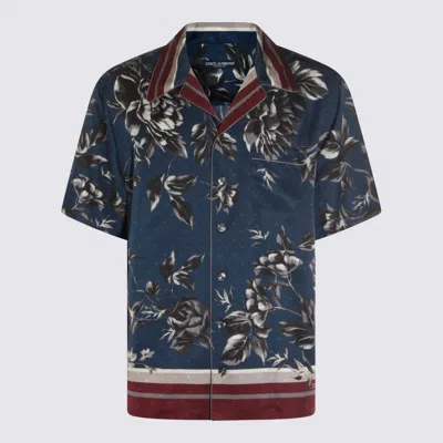 Dolce & Gabbana Blue And Red Silk Shirt In Burgundy
