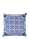 DOLCE & GABBANA DOLCE & GABBANA BLUE AND WHITE SMALL CUSHION WITH BLUE MEDITERRANEAN PRINT IN DUCHESSE COTTON