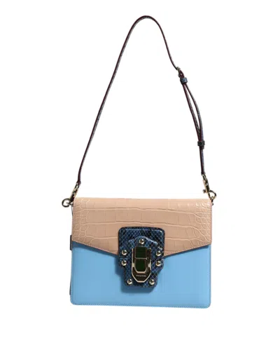 DOLCE & GABBANA DOLCE & GABBANA BLUE BEIGE EXOTIC LEATHER LUCIA CROSSBODY WOMEN'S BAG