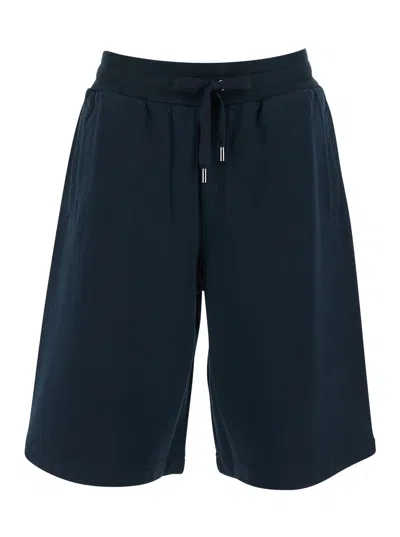 Dolce & Gabbana Men Blue Bermuda Shorts With Elasticated Waist And Logo On The Back In Cotton Man