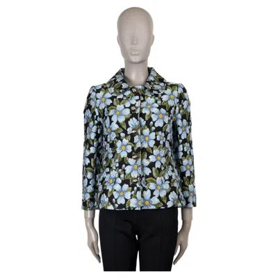 Pre-owned Dolce & Gabbana Blue Black Green 2019 Floral Jacquard Jacket 42 M