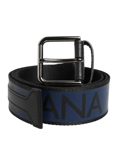 Pre-owned Dolce & Gabbana Blue Black Polyester Metal Buckle Men's Belt () In Multi