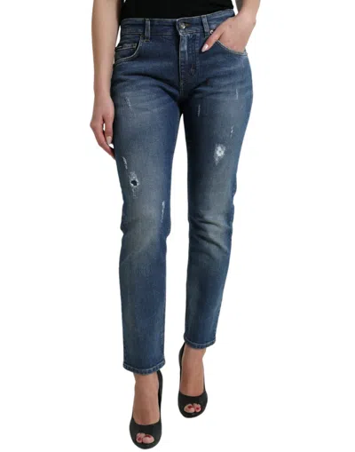 Dolce & Gabbana Blue Boyfriend Mid Waist Cotton Denim Women's Jeans