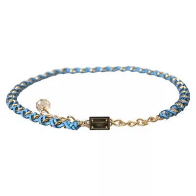 Dolce & Gabbana Blue Braided Gold Brass Chain Waist Women's Belt