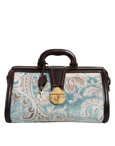 Pre-owned Dolce & Gabbana Blue Brown Leather Floral Jacquard Travel Handmen's Men's Bag ()