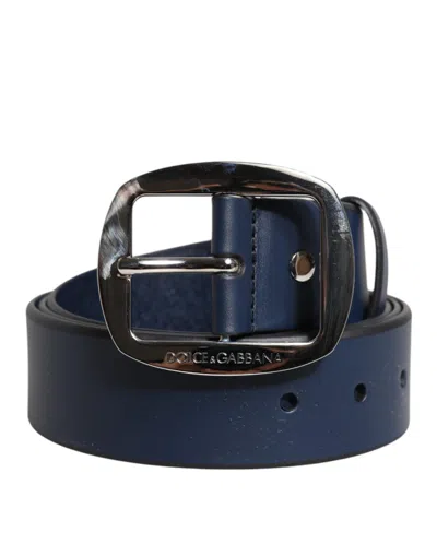 Dolce & Gabbana Blue Calf Leather Classic Metal Buckle Men's Belt