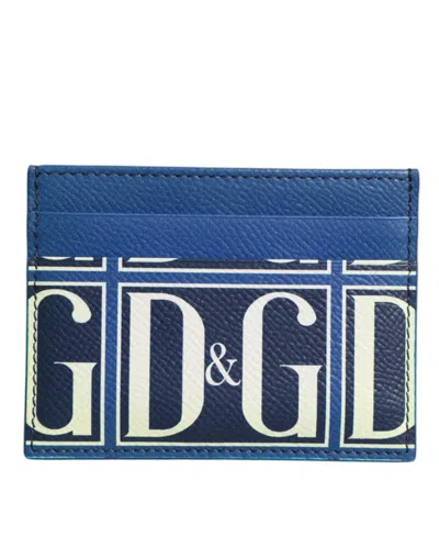 Pre-owned Dolce & Gabbana Blue Calf Leather Dg Logo Print Monogram Card Holder Men's Wallet ()