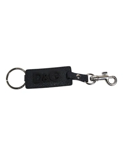 Dolce & Gabbana Blue Calf Leather Dg Logo Silver Brass Keyring Keychain