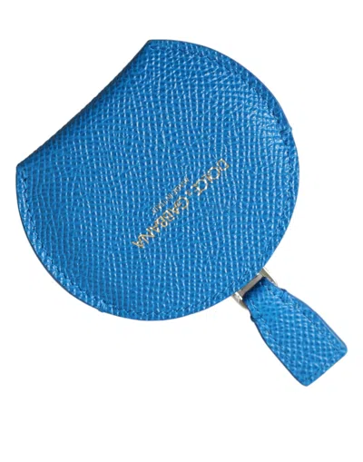 Dolce & Gabbana Blue Calfskin Leather Round Logo Hand Mirror Holder Calf Accessory