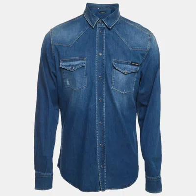 Pre-owned Dolce & Gabbana Blue Chambray Buttoned Shirt Xl
