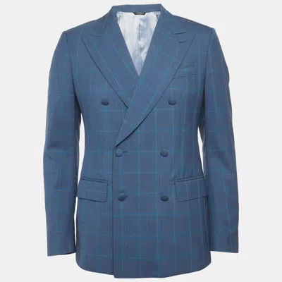 Pre-owned Dolce & Gabbana Blue Check Pattern Double Breasted Blazer M