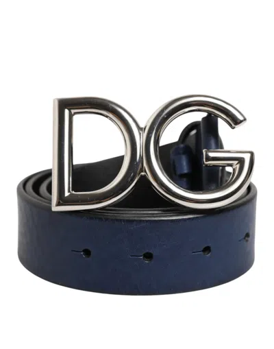 Dolce & Gabbana Blue Classic Silver Metal Dg Logo Buckle Belt