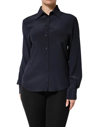 Pre-owned Dolce & Gabbana Blue Collared Long Sleeves Dress Shirt Women's Top ()