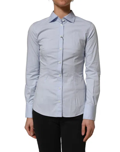 Pre-owned Dolce & Gabbana Blue Collared Long Sleeves Dress Shirt Women's Top ()
