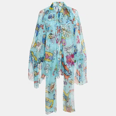 Pre-owned Dolce & Gabbana Blue Comic Print Silk Blouse S