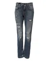 Dolce & Gabbana Blue Cotton Tattered Boyfriend Denim Jeans