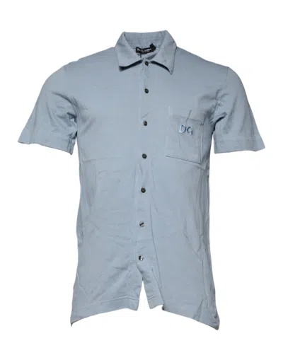Pre-owned Dolce & Gabbana Blue Cotton Button Down Casual Men Polo Men's Shirt ()
