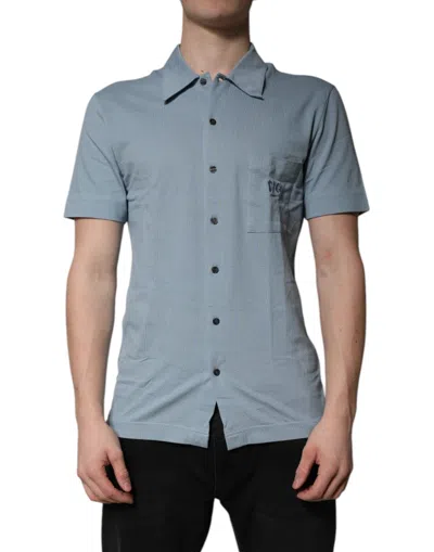 Dolce & Gabbana Blue Cotton Button Down Casual Men Polo Shirt In Black