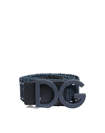Pre-owned Dolce & Gabbana Blue Cotton Canvas Dg Logo Metal Buckle Men's Belt () In White
