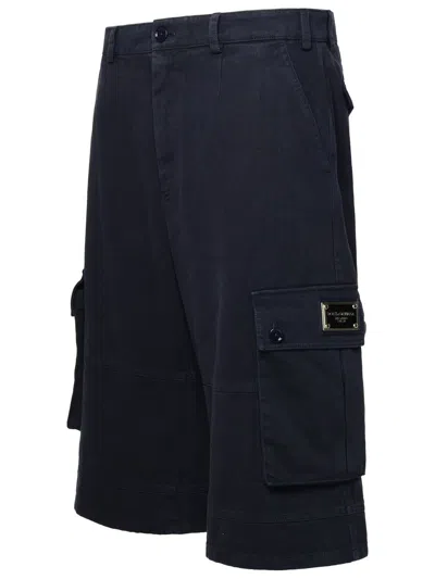 Dolce & Gabbana Blue Cotton Cargo Bermuda Shorts In Navy