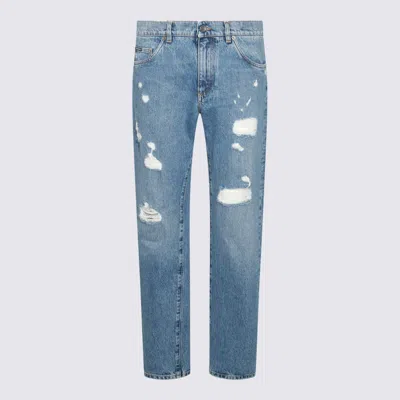 Dolce & Gabbana Distressed Jeans With Dg Embroidery In Blue