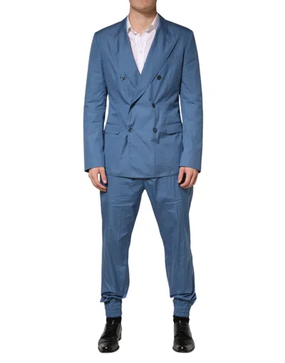 Pre-owned Dolce & Gabbana Blue Cotton Double Breasted 2 Piece  Men's Suit ()