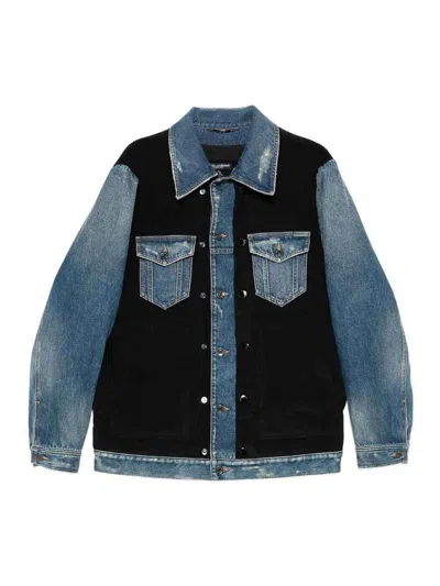 Dolce & Gabbana Blue Cotton Elastan Polyamide Polyester Jacket