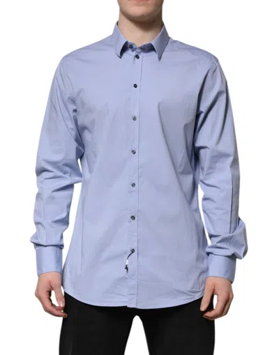 Pre-owned Dolce & Gabbana Blue Cotton Gold Long Sleeves Dress Men's Shirt ()