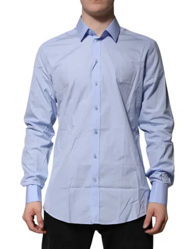 Dolce & Gabbana Blue Cotton Gold Long Sleeves Dress Shirt