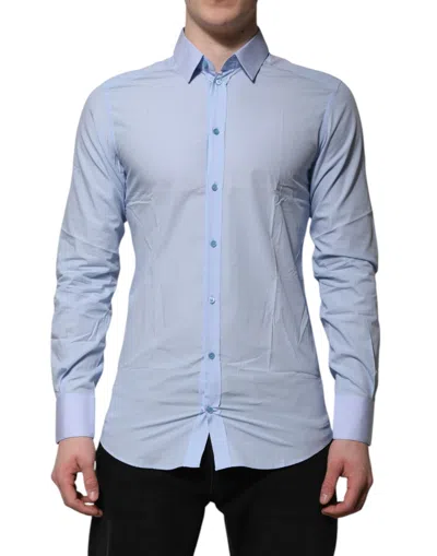 Dolce & Gabbana Blue Cotton Gold Long Sleeves Men Dress Shirt