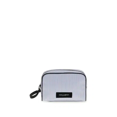 Dolce & Gabbana Poplin Clutch Bag Striped Pattern Wrist Strap In White