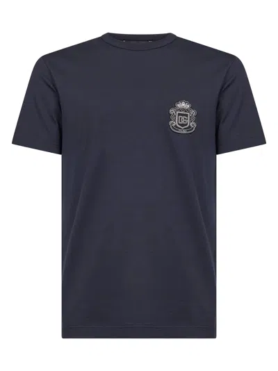 Dolce & Gabbana Blue Cotton Heraldic Patch T-shirt In Multi