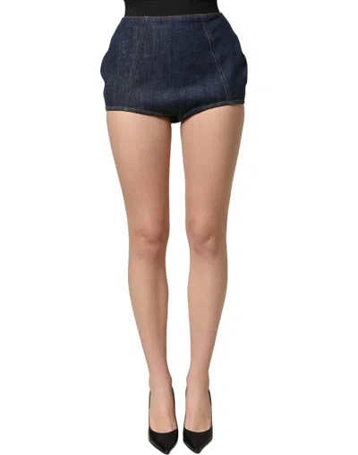 Dolce & Gabbana Blue Cotton High Waist Denim Hotpants Women's Shorts
