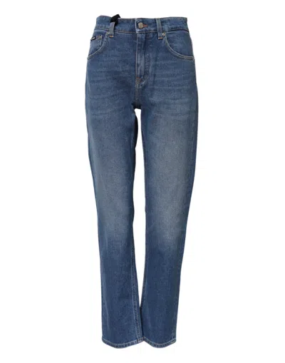 Pre-owned Dolce & Gabbana Blue Cotton High Waist Tapered Denim Women's Jeans ()