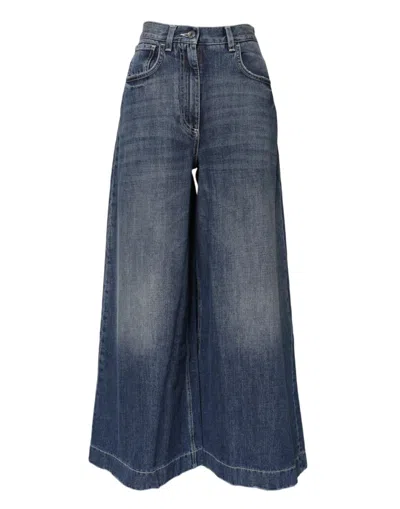 Dolce & Gabbana Blue Cotton High Waist Wide Leg Denim Women's Jeans