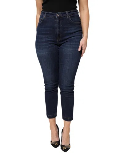 Pre-owned Dolce & Gabbana Blue Cotton High Waisted Cropped Denim Women's Jeans ()