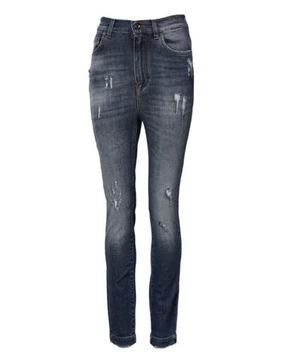Pre-owned Dolce & Gabbana Blue Cotton Highwaist Skinny Denim Women's Jeans ()