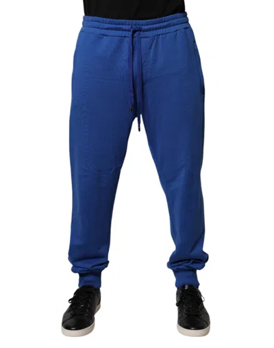 Pre-owned Dolce & Gabbana Blue Cotton Jogger Mid Waist Men's Pants ()