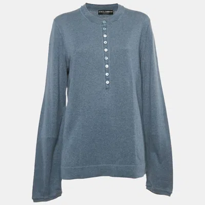 Pre-owned Dolce & Gabbana Blue Cotton Knit Crew Neck Long Sleeve Sweatshirt L