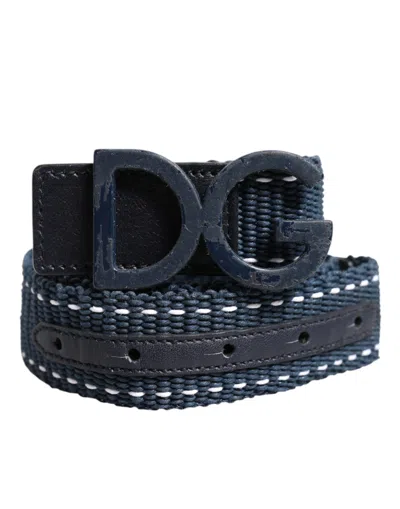 Pre-owned Dolce & Gabbana Blue Cotton Leather Dg Logo Metal Buckle Men's Belt ()