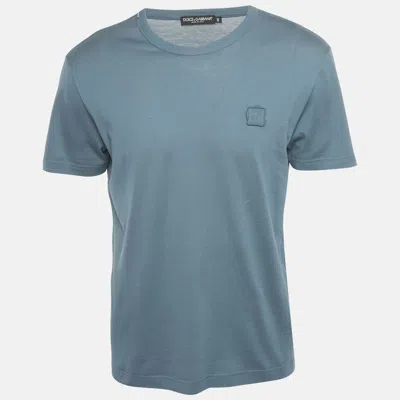 Pre-owned Dolce & Gabbana Blue Cotton Logo Badge Detail Crew Neck T-shirt M