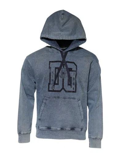 Pre-owned Dolce & Gabbana Blue Cotton Logo Hooded Sweatshirt  Men's Sweater ()
