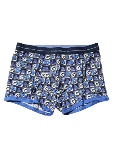 Dolce & Gabbana Blue Cotton Logo Print Regular Boxer Underwear