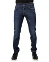 Dolce & Gabbana Blue Cotton Logo Print Slim Fit Denim Men's Jeans In Blue