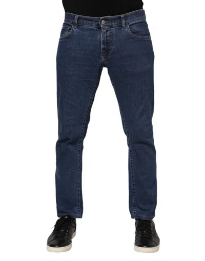 Pre-owned Dolce & Gabbana Blue Cotton Logo Skinny Denim Men's Jeans ()