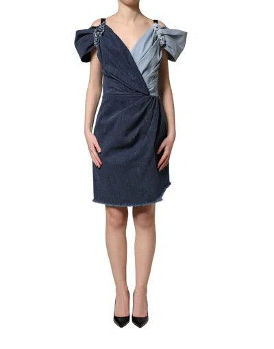 Pre-owned Dolce & Gabbana Blue Cotton Patchwork Denim Mini Sheath Women's Dress ()