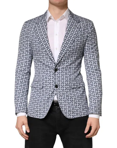 Dolce & Gabbana Cotton Patterned Single Breasted Blazer Jacket In White