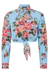 Dolce & Gabbana Floral Shirt Collared Neck Long Sleeves Tie Front In Blue